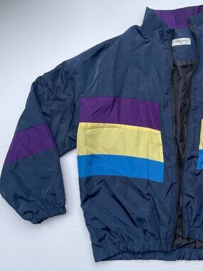 Haikyuu Colorblock Windbreaker Jacket | Size L | Navy / Purple / Yellow / Blue